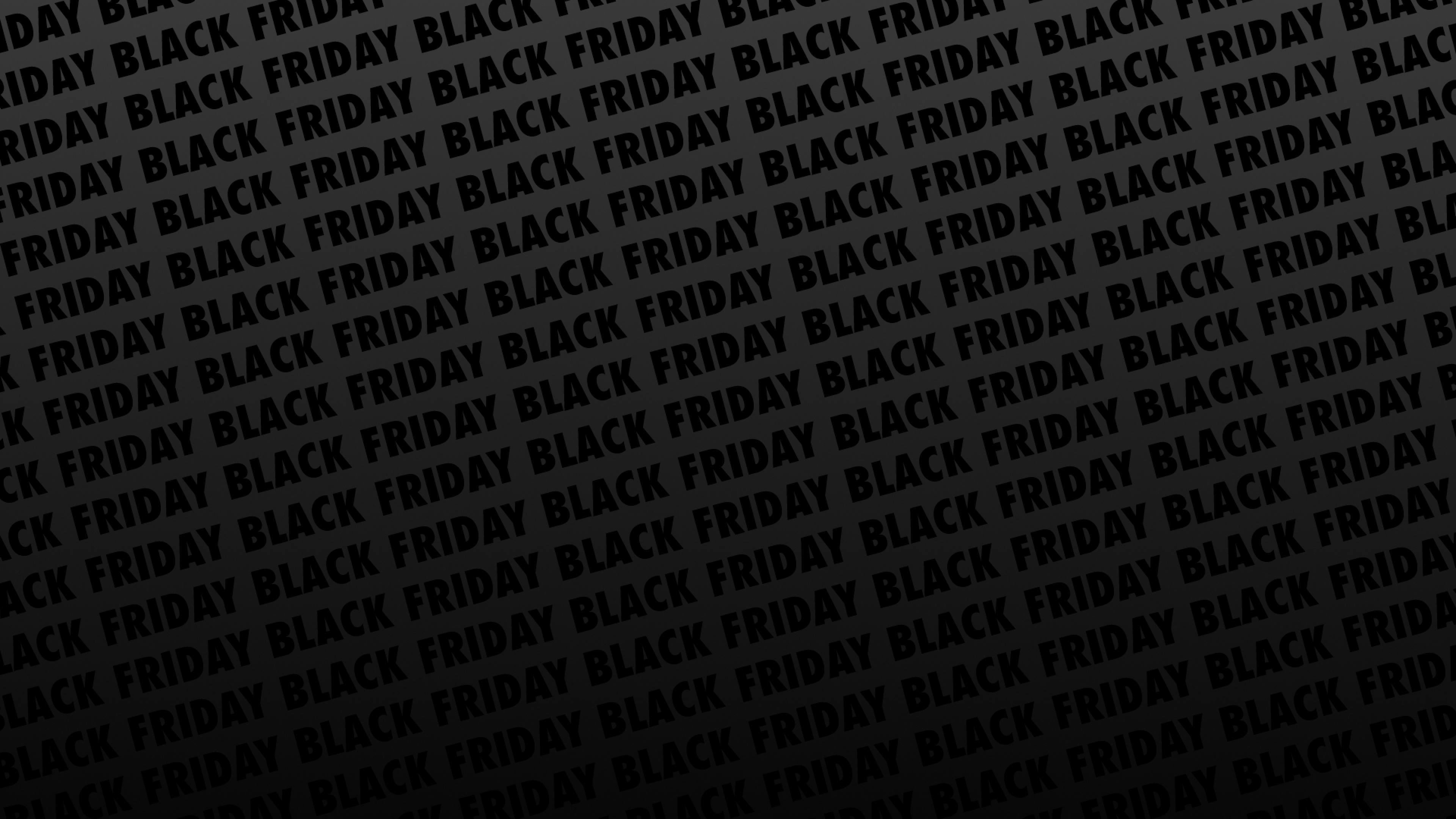 Svart bakgrund med diagonalt upprepande text 'Black Friday' i olika nyanser av grå för marknadsföring av rea.