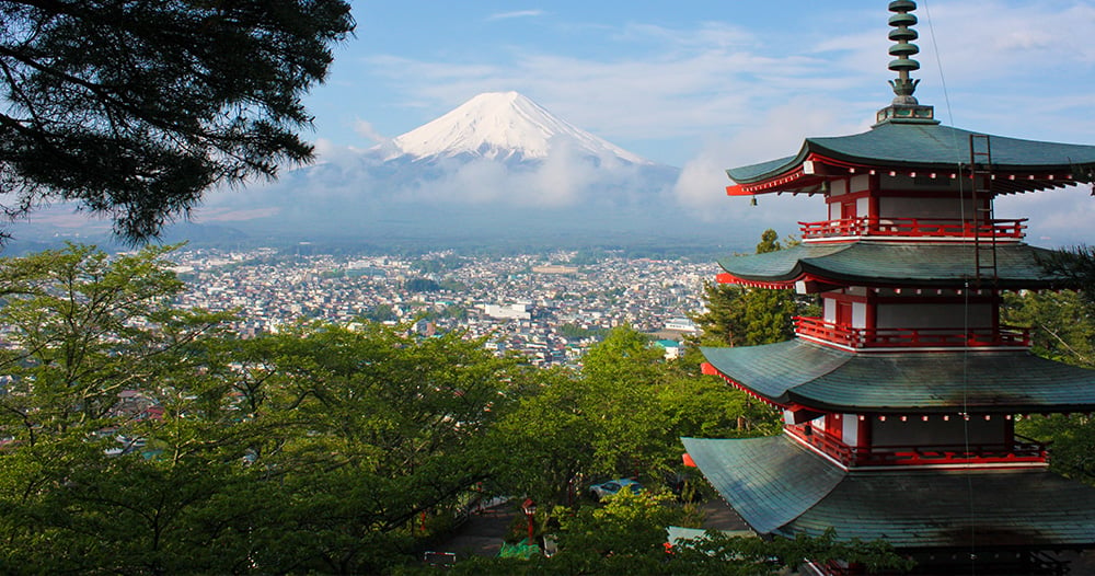 Utsikt över Mount Fuji i Japan
