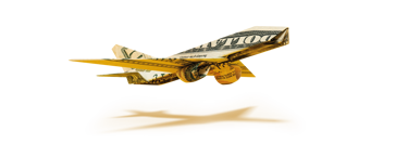 Flygplan skapat av amerikanska dollarsedlar som illustrerar valuta, resebudget och pengar inför utlandsresan.